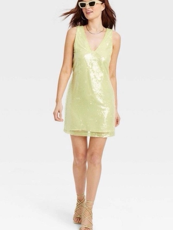 a new day Dresses & Skirts - a new day Pale Lime Sequin V-Neck Mini Dress Party